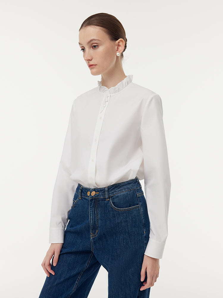 Cotton Ruffle Collar Women Shirt