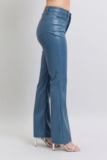 Judy Blue Full Size High Waist Tummy Control Faux Leather Bootcut Pants Plus Size
