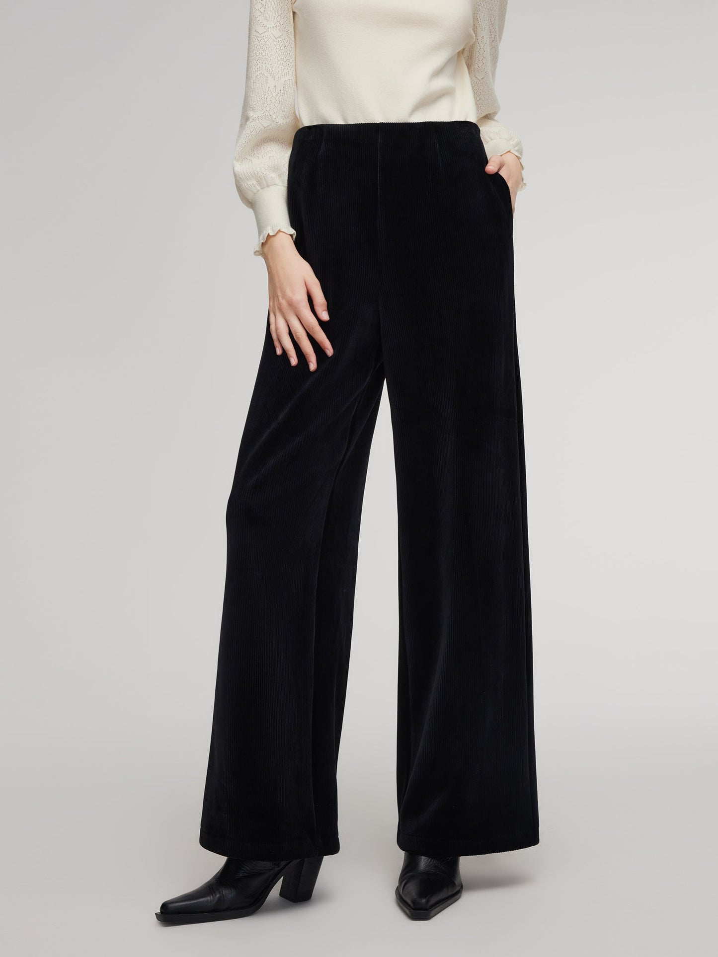 Velvet Ribbed Knit Women Loose Straight Leg Pants