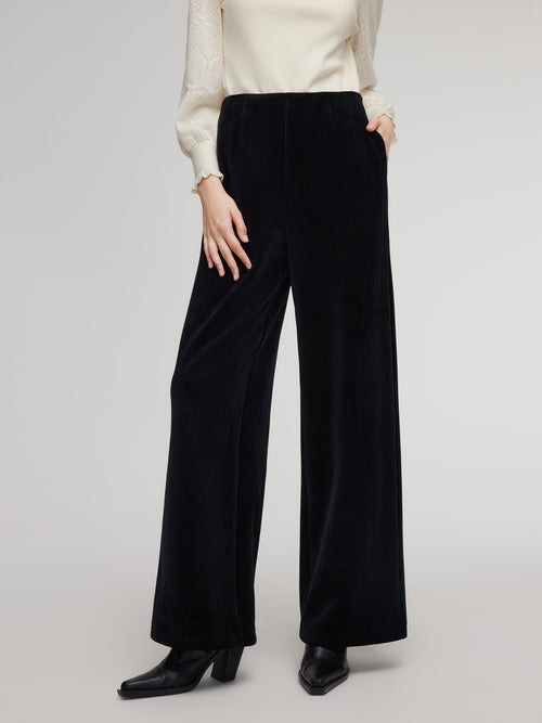 Velvet Ribbed Knit Women Loose Straight Leg Pants