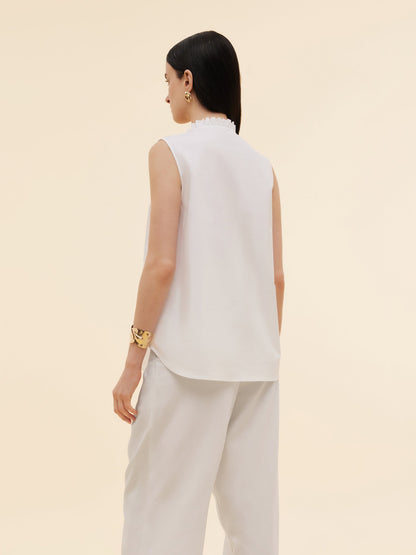 Ruffle Collar Women Sleeveless Shirt