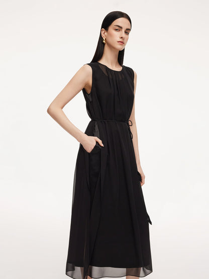 10MM Mulberry Silk Sleeveless Dress And 100% Acetate Sleeveless Dress Two-Piece Set