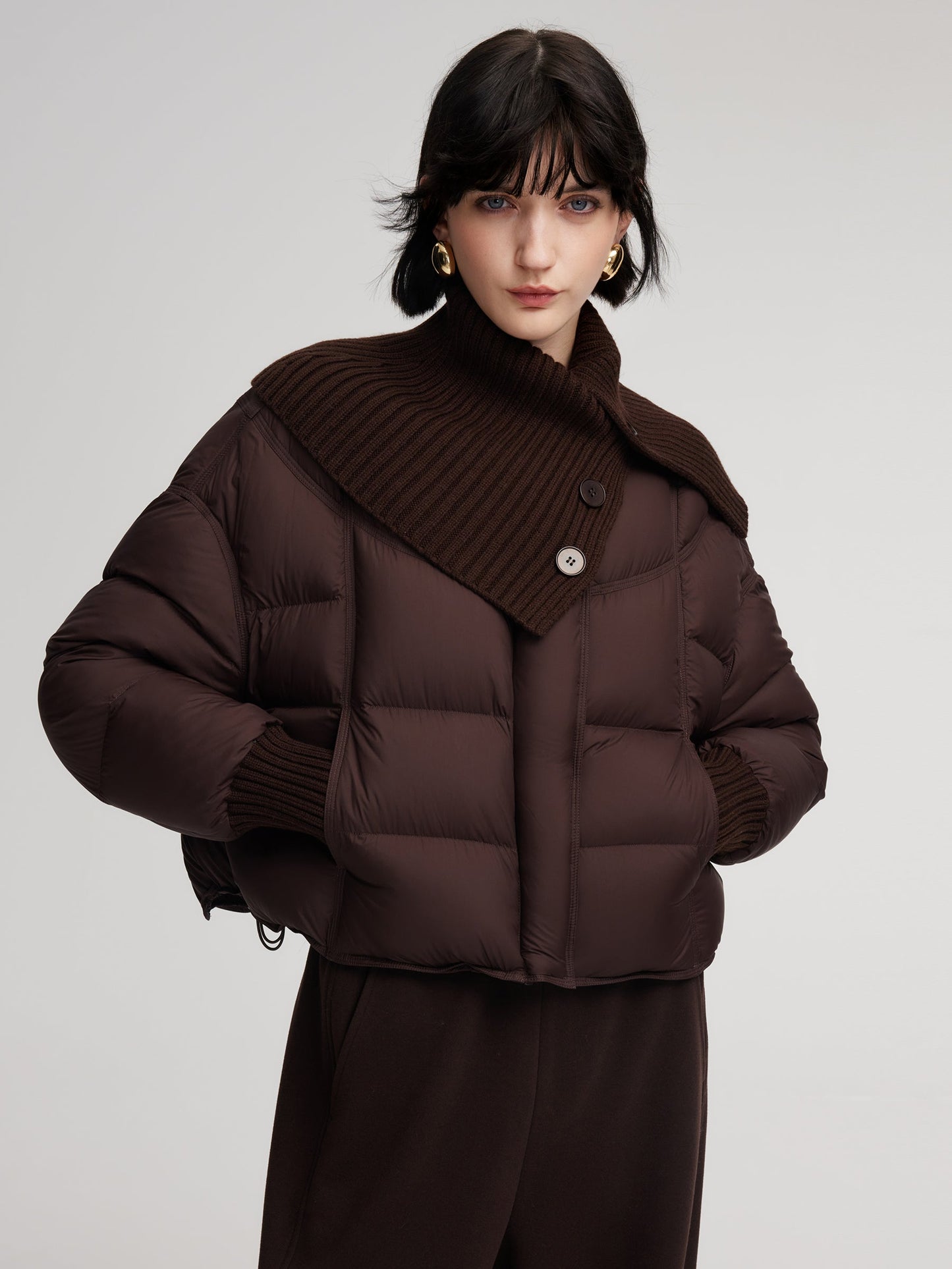 Cocoon Knitted Convertible Collar Goose Down Jacket