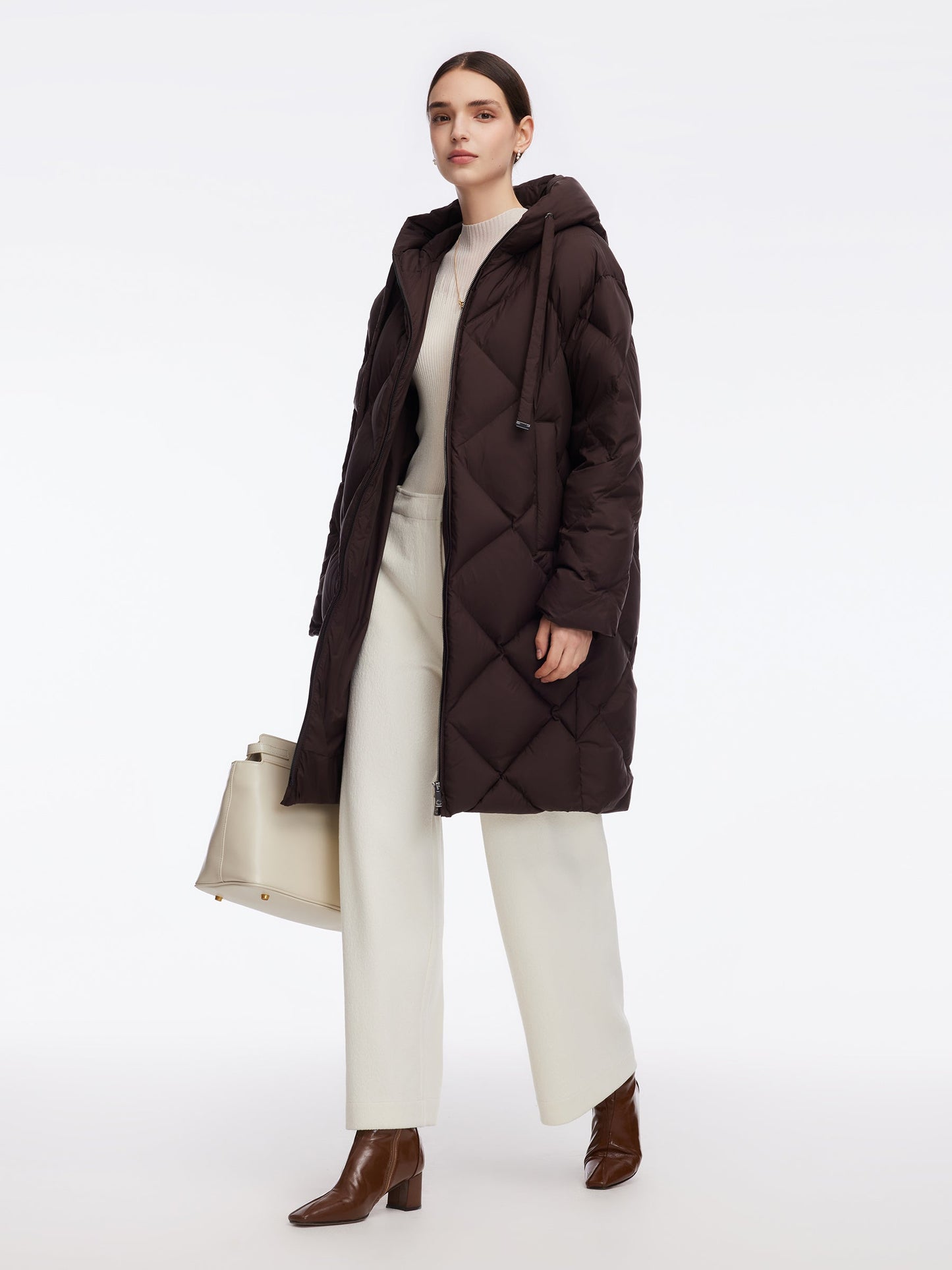 Diamond Quilted Hooded Unisex Long Goose Down Coat