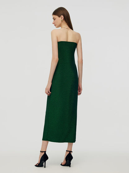 Glitter Women Party Slip Maxi Dress With Detachable Spaghetti Strap