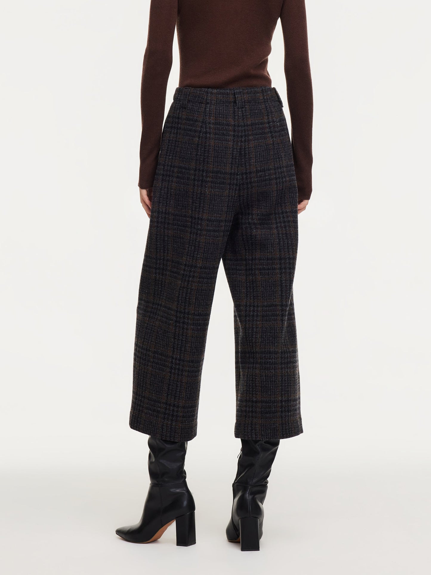 100% Wool Plaid Women Wide Leg Pants