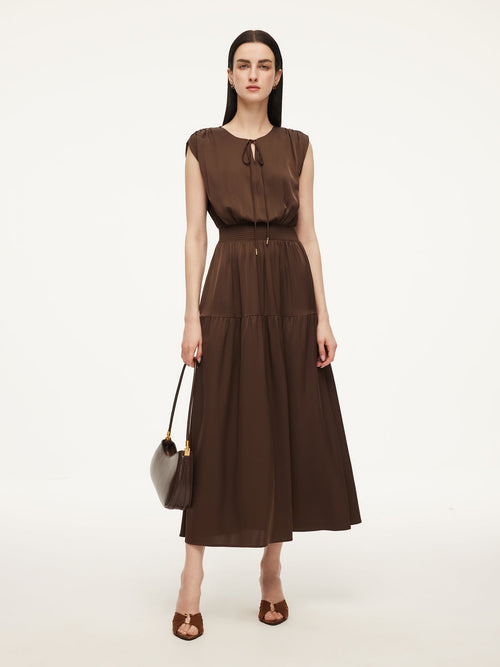 22MM Mulberry Silk Smocked Waist Women Maxi Dress