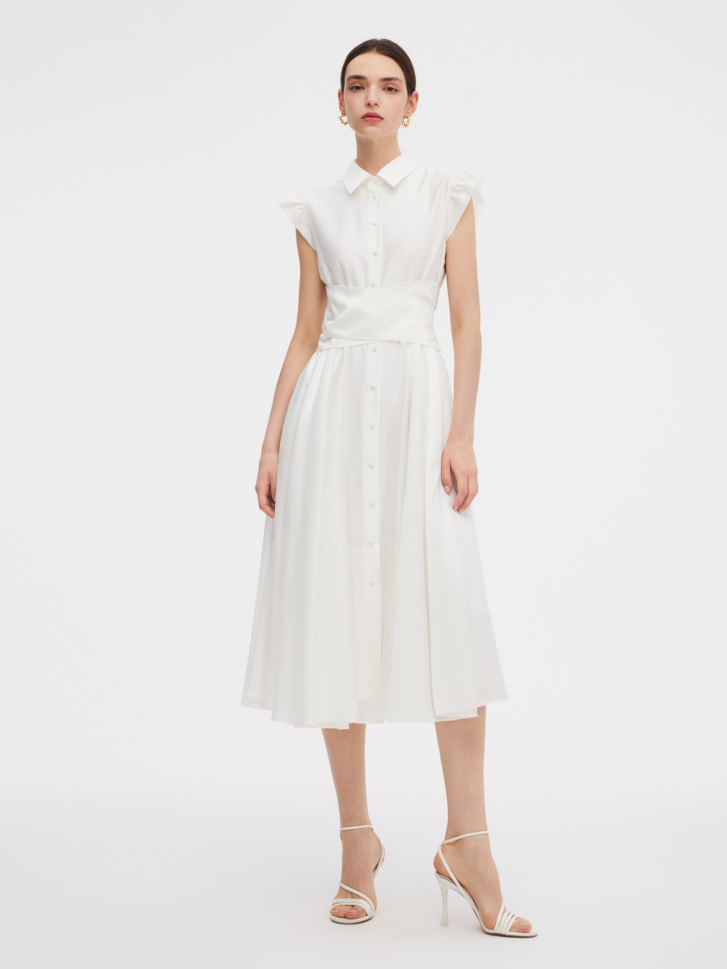Tencel Blend Ruffle Cap Sleeve Women Maxi Dress