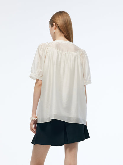 Tencel Blend Women Puff-sleeved Blouse