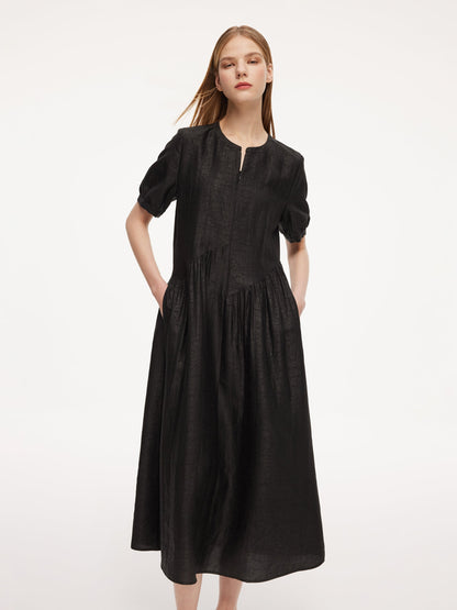 18MM Gambiered Canton Gauze Women Asymmetrical Gathered Maxi Dress