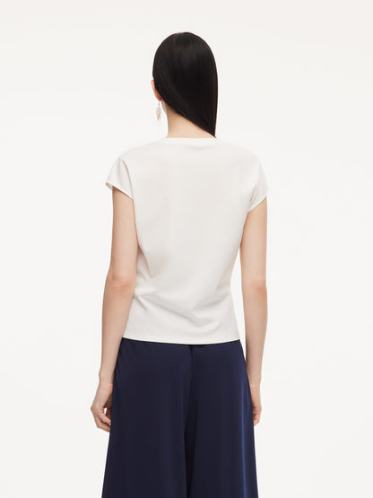 Tencel Blend Twist Front Top And Wide Leg Pants Two-Piece Set With Silk Scarf