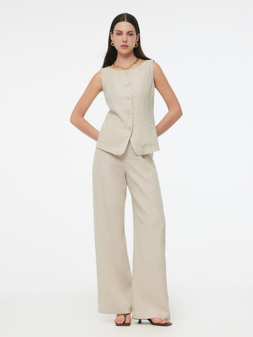 100% Linen Vest And Pants Two-Piece Set