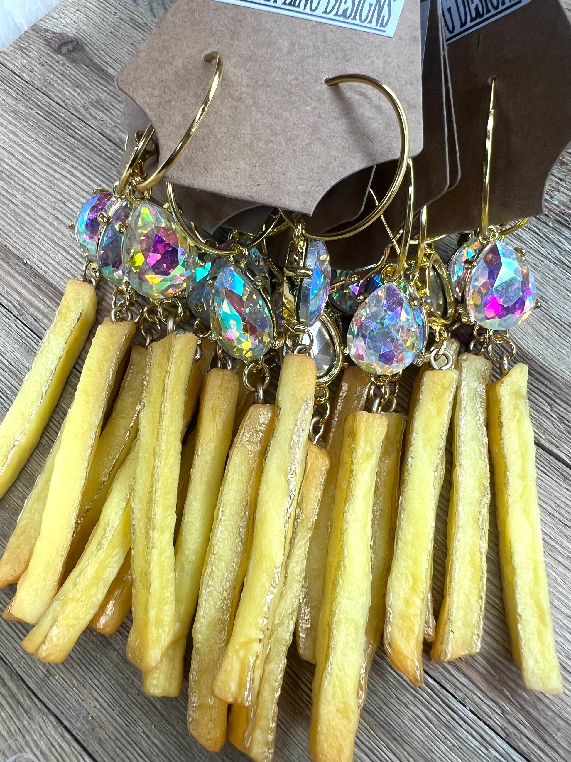 Sparkly French Fry Rhinestone Hoop Earrings by Sandra Ling Designs