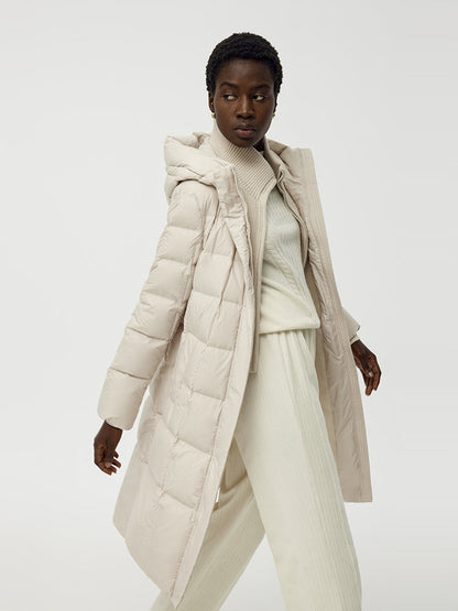 Patchwork Hooded Long Goose Down Coat