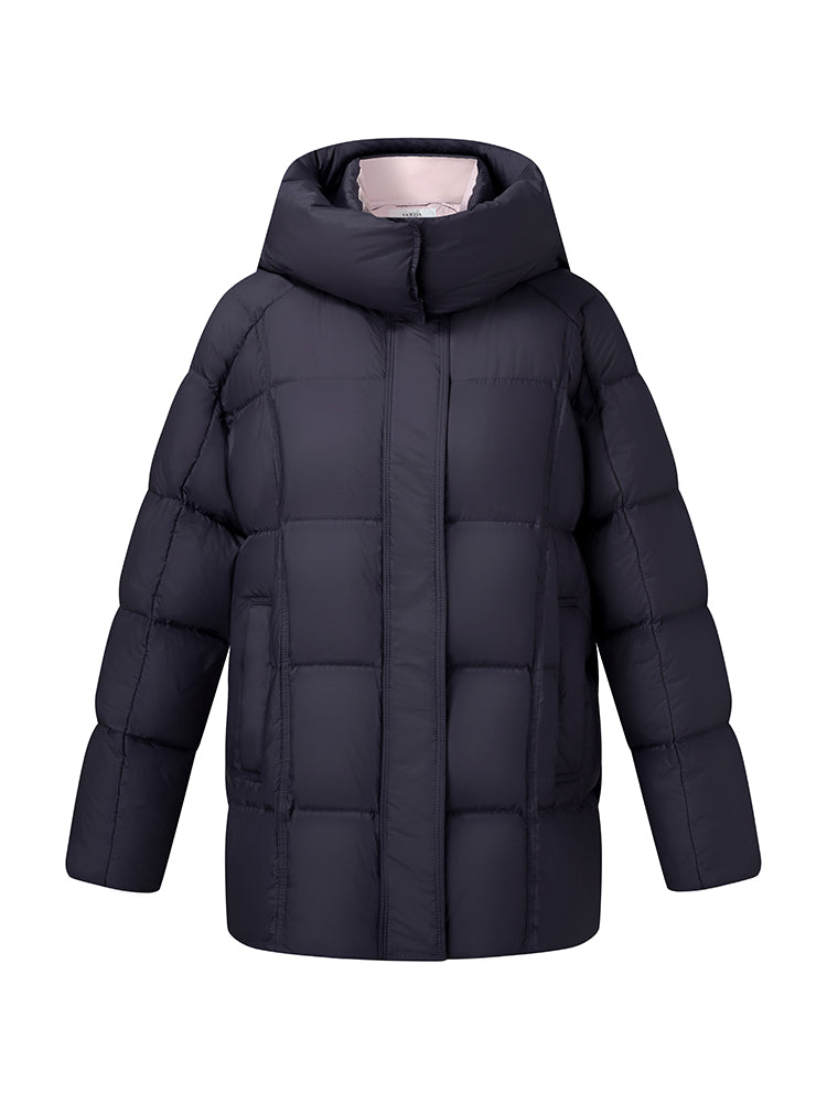 Color Block Goose Down Jacket With Detachable Hood