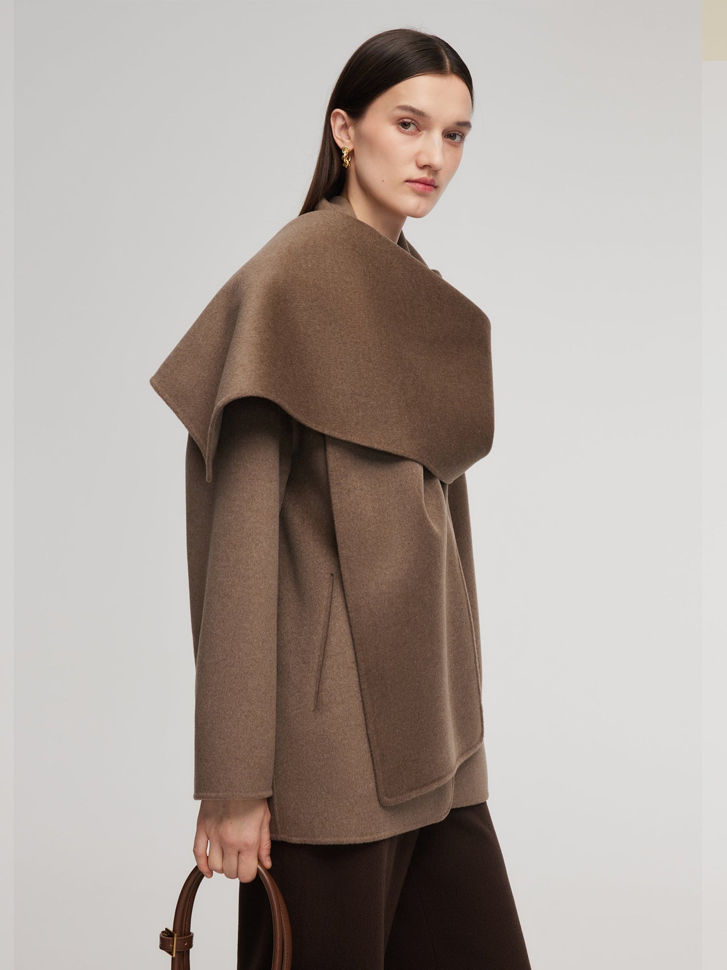Cashmere Wool Blend Double-Faced Scarf Collar Women Coat