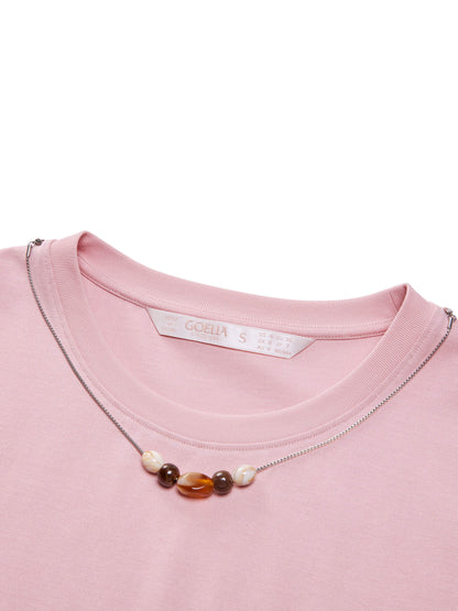 Cotton Side Twist Women T-Shirt With Detachable Beaded Chain