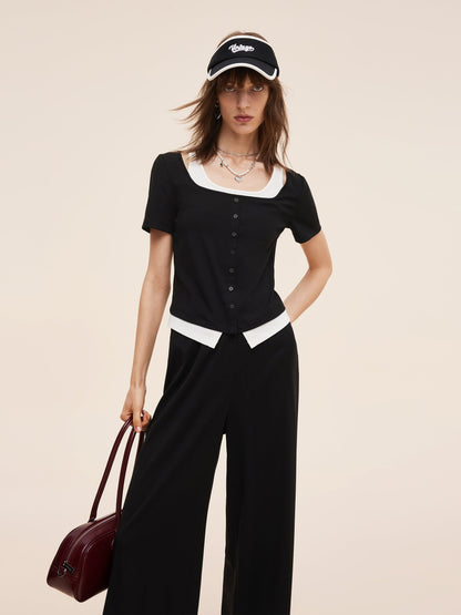 Mock Layered Knit Top And Pants Two-Piece Set