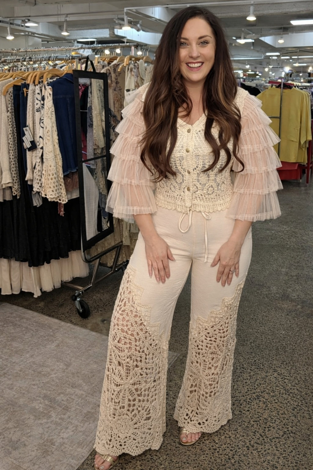 Origami - Runway Romance Crochet & Tulle Cropped Cardigan