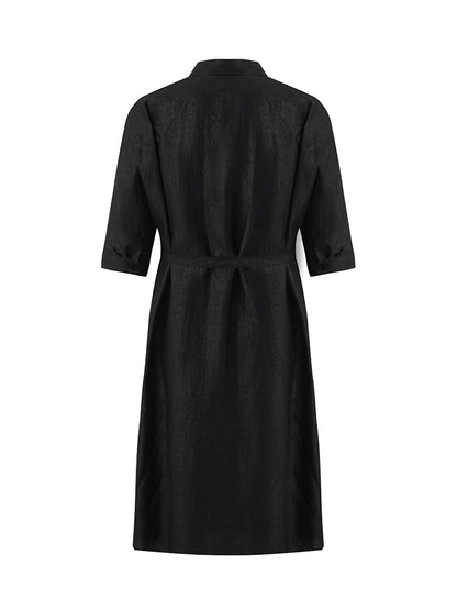 18 Momme Xiang Yun Silk Single-Breasted Women Midi Shirt Dress With Belt