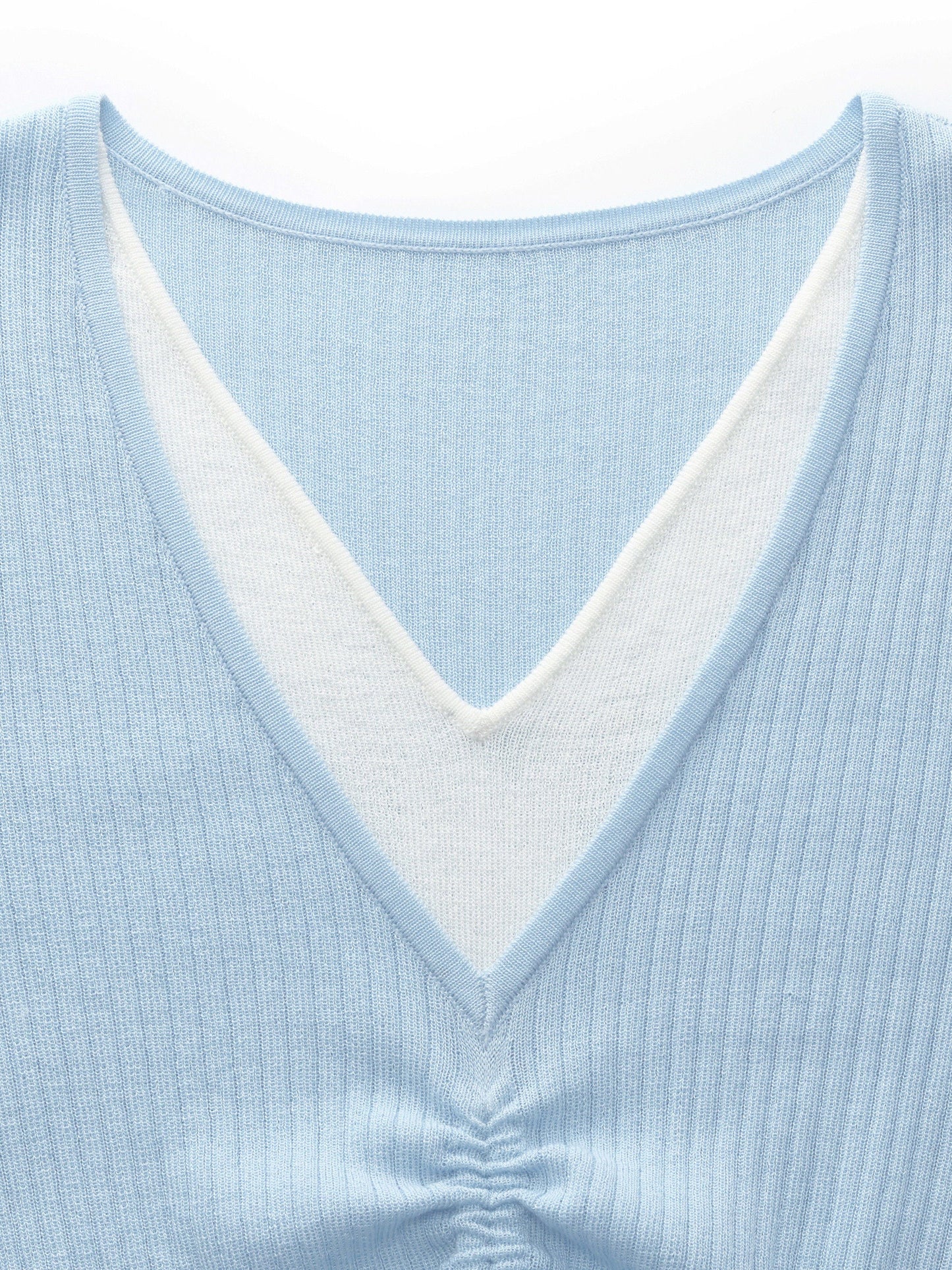 Lyocell Blend Drawstring Women Patchwork Knit Top
