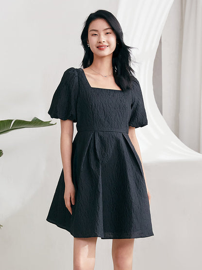 Detachable Bowknot Jacquard Mini Dress