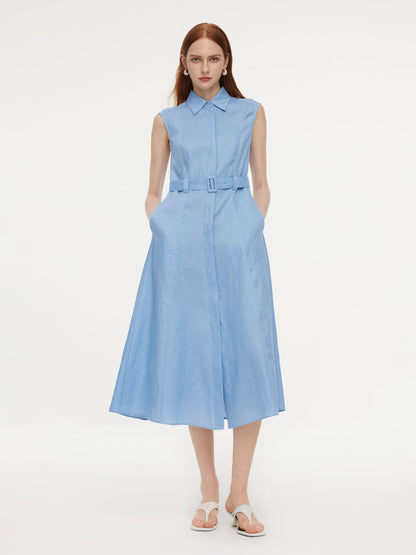 100% Linen Women Maxi Shirt Dress With Belt