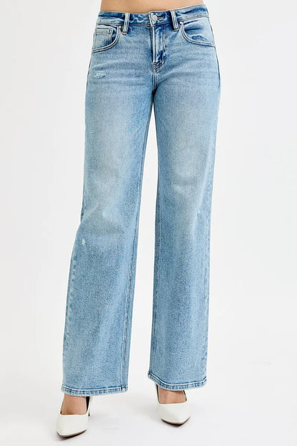 RISEN Full Size Low Rise Ankle Boyfriend Distressed Jeans Plus Size