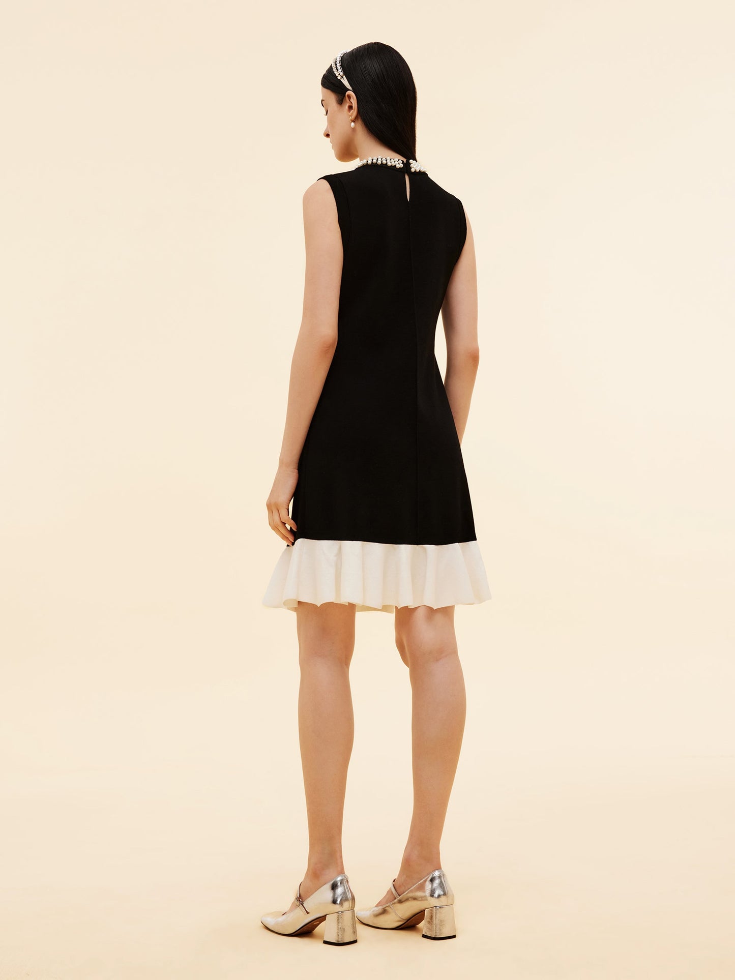 Tencel Blend Beaded Neck Women Sleeveless Knit Mini Dress