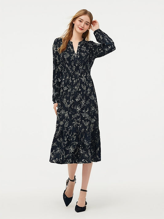 Floral Print Gathered Waist Women Maxi Dress