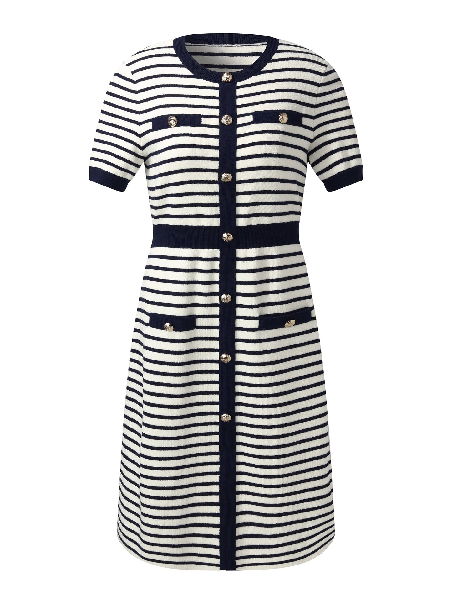 Lyocell Blend Stripe Gathered Waist Women Knit Mini Dress
