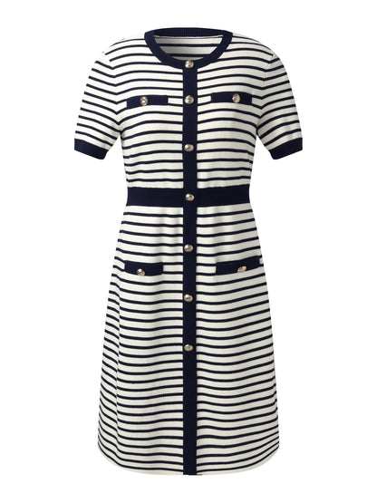 Lyocell Blend Stripe Gathered Waist Women Knit Mini Dress