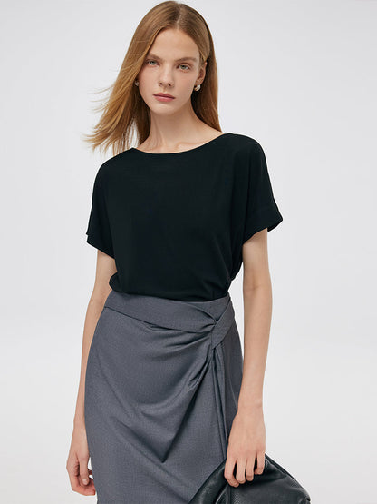 Black Acetate Top And Skirt Two-Piece Set