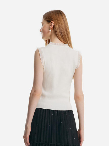 Tencel And Woolen Lace Ruffle Women Tank Top