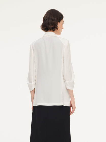 Triacetate Blend One Button Women Ruched Sleeve Blazer