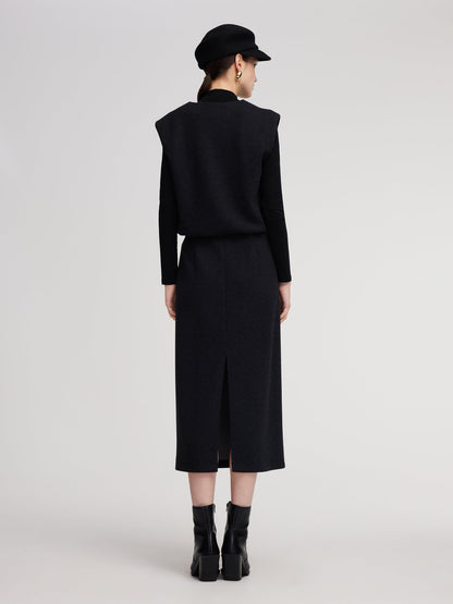 Knit Vest & Mock Neck Top & Skirt Three-Piece Set
