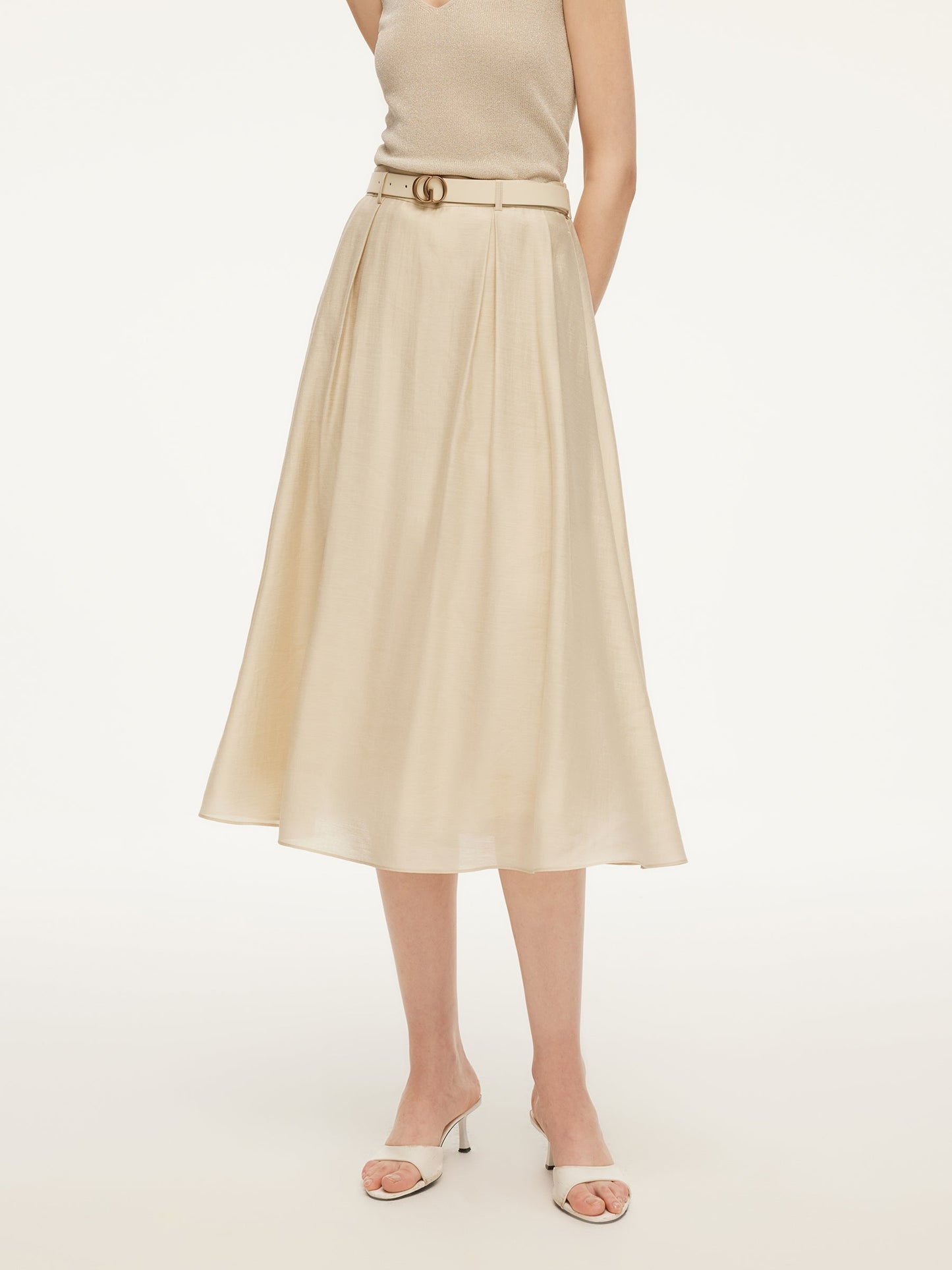 Tencel Acetate Linen Blend Women A-Line Skirt With Belt