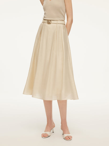 Tencel Acetate Linen Blend Women A-Line Skirt With Belt