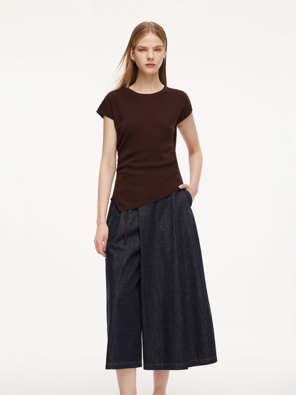 Lyocell Blend Side Drawstring Women Asymmetric Knit Top
