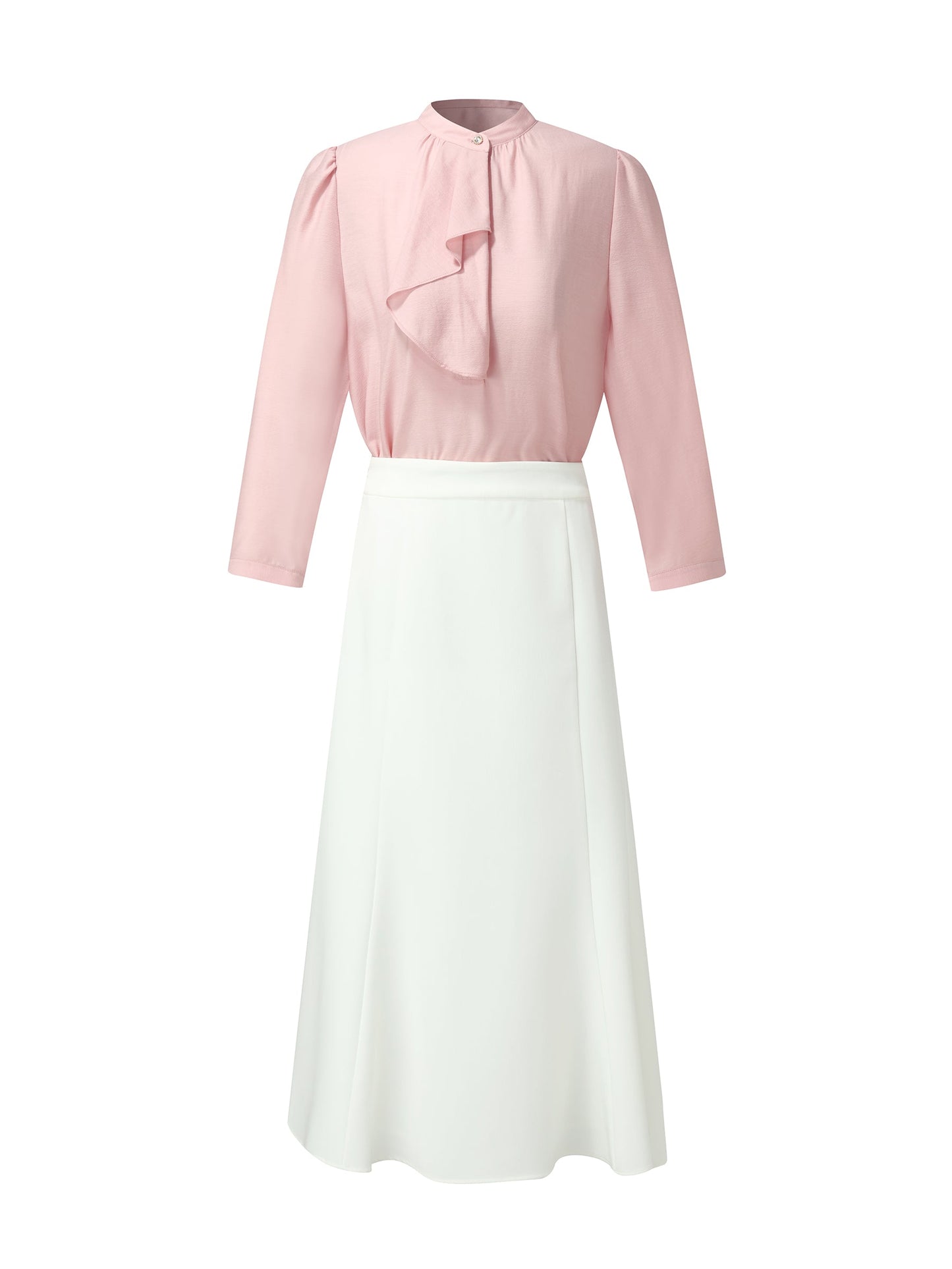 Acetate Blend Ruffle Blouse And Mermaid Skirt Two-Piece Set