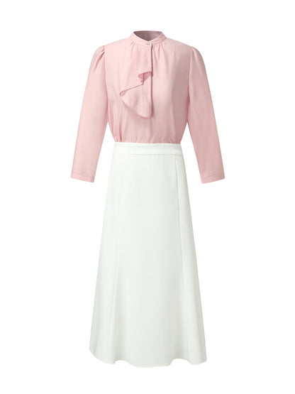 Acetate Blend Ruffle Blouse And Mermaid Skirt Two-Piece Set