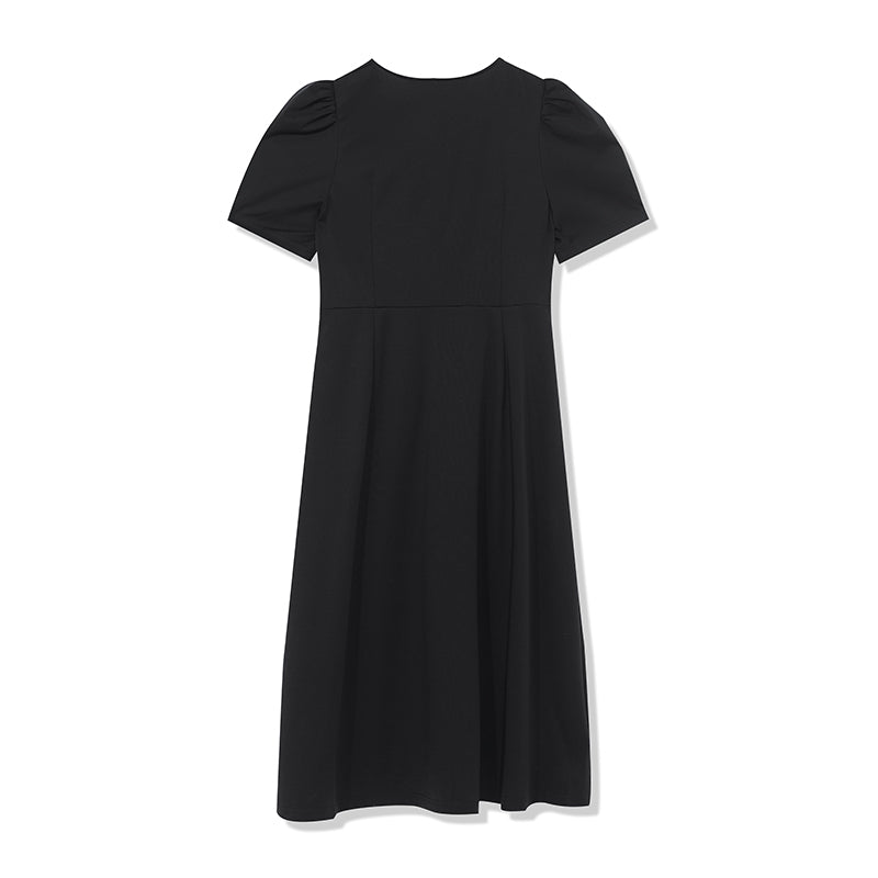 V-neck Pleated Midi Dress