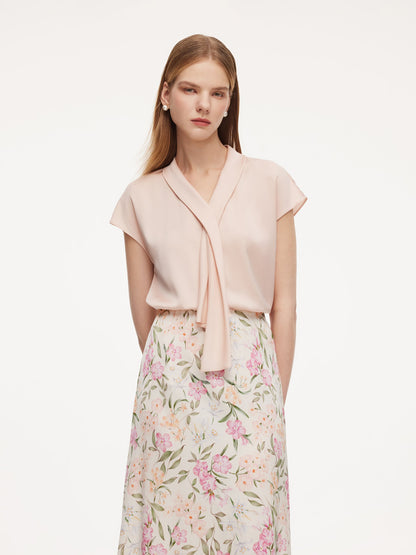 22MM Mulberry Silk Tie Neck Women Blouse