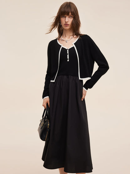 Lyocell Blend Cardigan And Patchwork Strap Maxi Dress Two-Piece Set