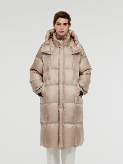 Rose Gold Unisex Hooded Long Goose Down Coat