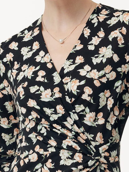 100% Cotton Floral Print Twist Front Women Maxi Dress