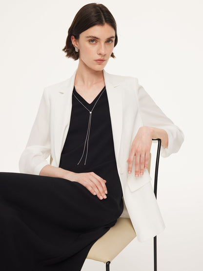 Triacetate Blend One Button Women Ruched Sleeve Blazer