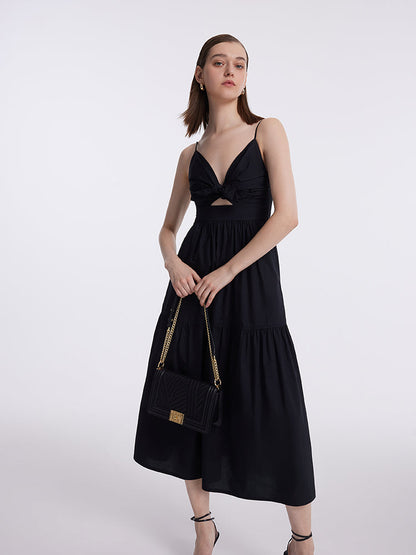 Cut-out Spaghetti Strap Bowknot Tied Maxi Dress