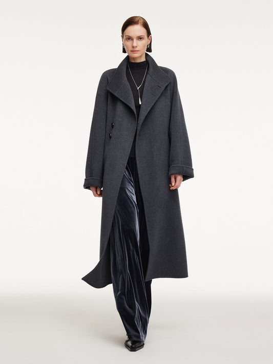 100% Wool Double-Faced Unisex Self-Tie Belt Overcoat