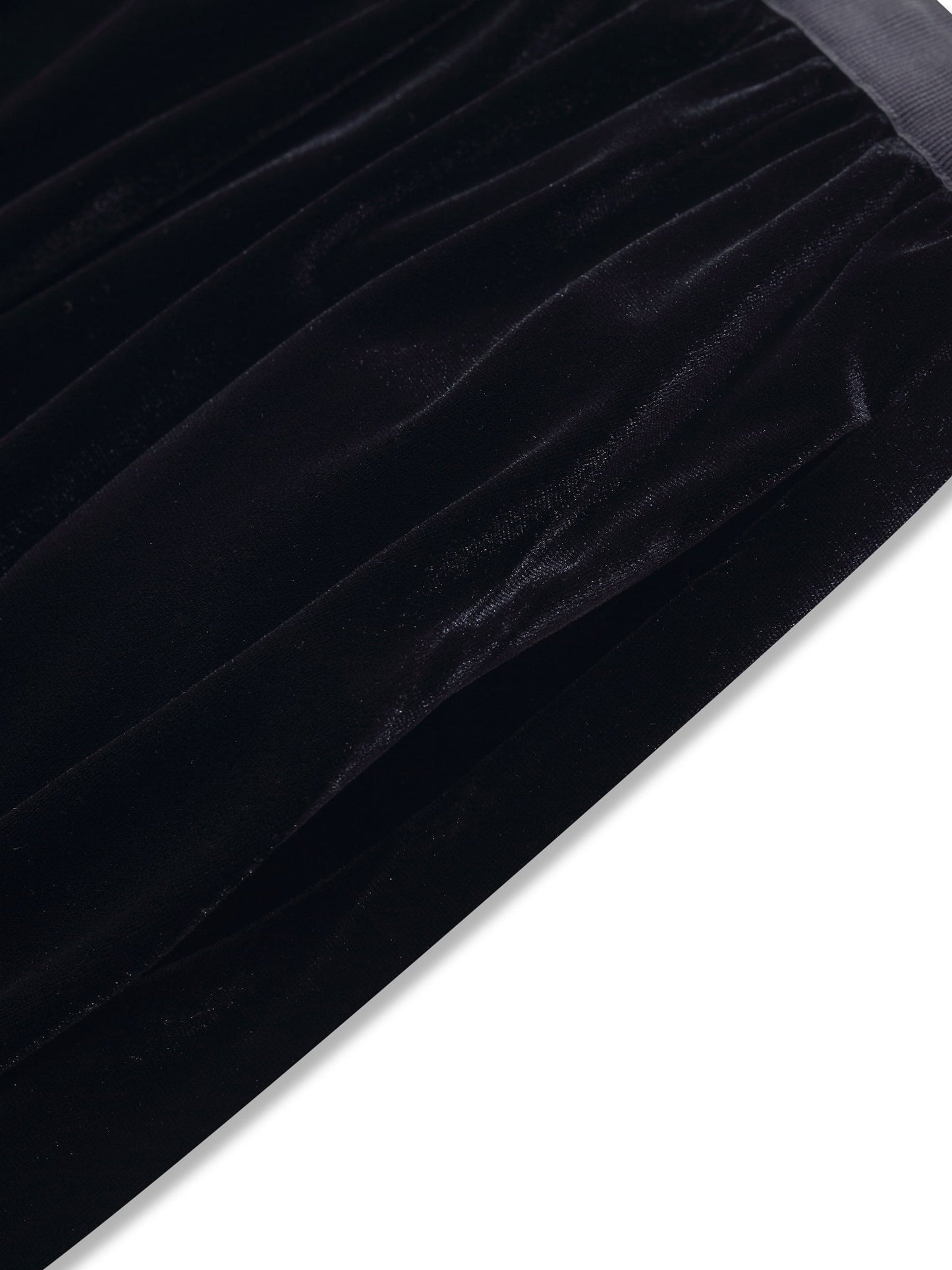 Black Velvet A-Line Elastic Waist Women Skirt